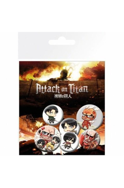 Attack on Titan Pin-Pack Buttons 6-Pack Chibi Characters